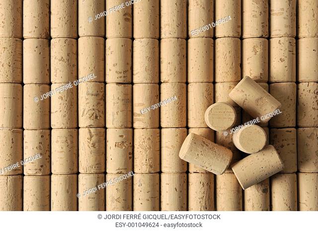 Corks on background of new corks lined