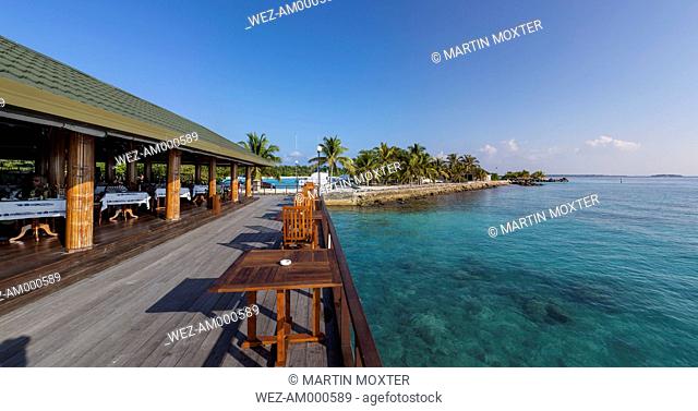 Asia, Maldives, View of Bar and restaurant on Paradise island