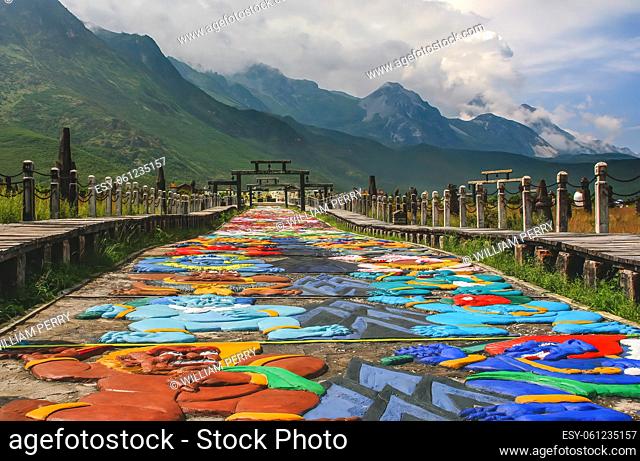 Colorful Road Temple Naxi Village Lijiang Yunnan Province China. The Naxi are a minority in China and they have their own gods and own religion