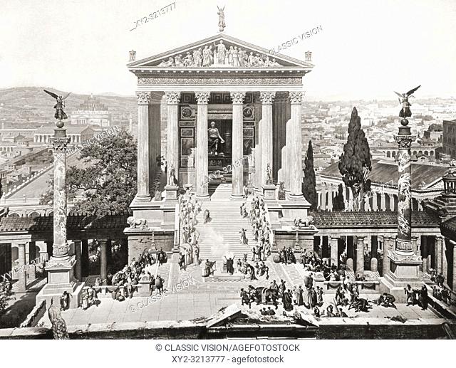 The Temple of Juno Moneta, as it may have appeared in Rome in 312 AD. After a section of a panoramic painting of Rome created by Professor J