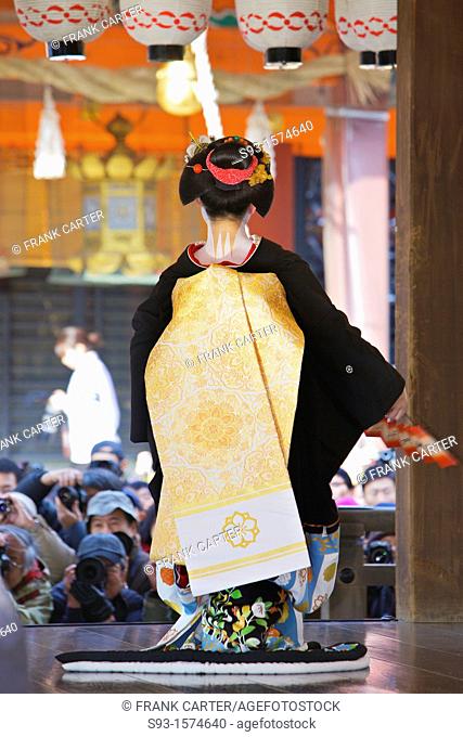 A Geisha dancing in the Setsubun Rituals at Yasaka Shine
