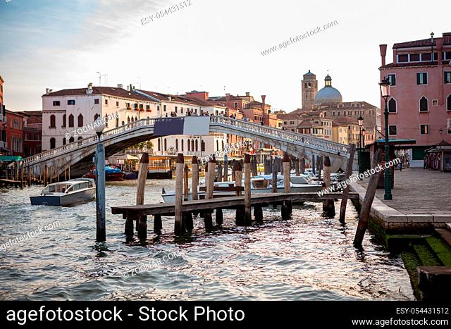 Beautiful view on tourist destination in Venice, Italy - Grand Canal. Representation of gorgeous bridge over Canal