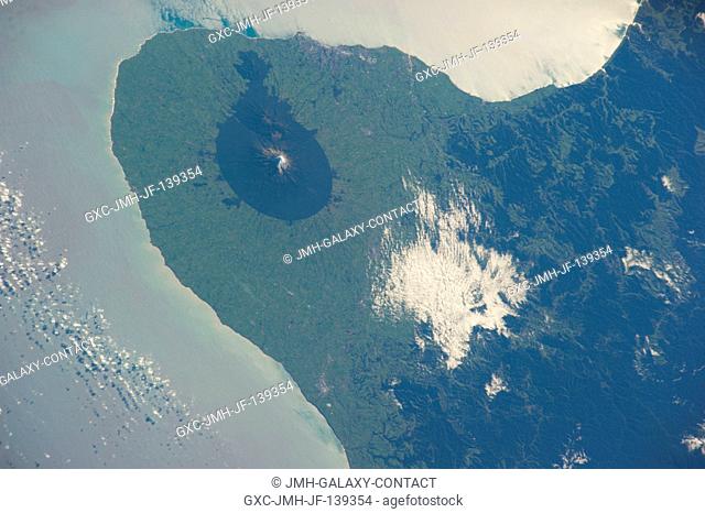 One of the Expedition 40 crew members aboard the International Space Station recorded this nearly vertical image of the Taranaki region on the west coast of New...