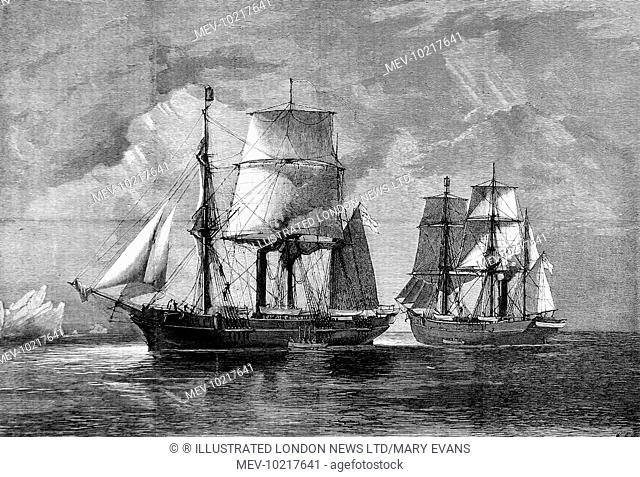 Engraving showing HMS 'Alert' (left) and HMS 'Discovery' prior to their setting out on the British Arctic Expedition of 1875-1876