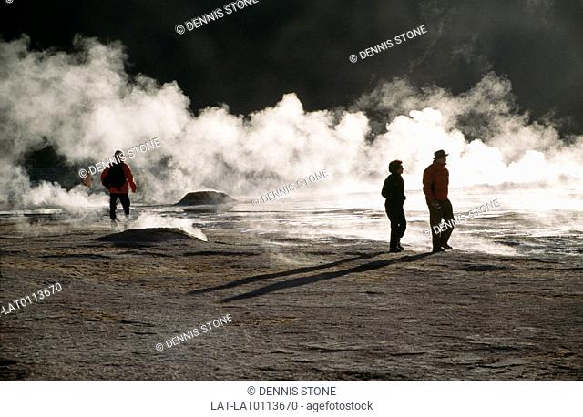 El Tatio Geyser Field known as Los Geiseres del Tatio is a field of steam vents, and a sigte of geothermal volcanic activity and natural energy beneath the...