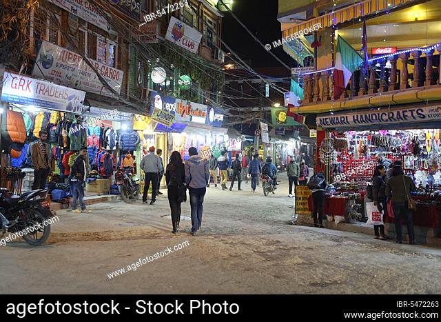 Thamel district by night, Kathmandu, Nepal, Asia