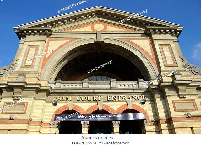 England, London, Alexandra Palace . Palm Court Entrance, the main entrance into Alexandra Palace, originally opened in 1873 as 'The People's Palace'