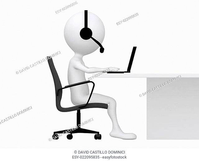 A computer customer support person types on a laptop computer