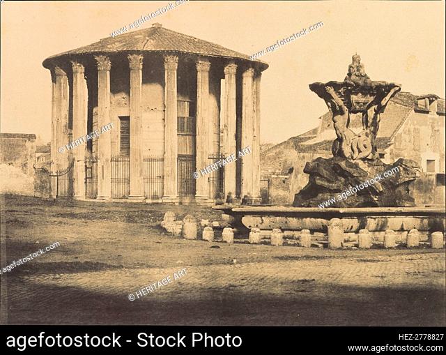Temple of Vesta and Fountain, Piazza Bocca della Verita, ca. 1855. Creator: Attributed to Firmin-Eugène Le Dien