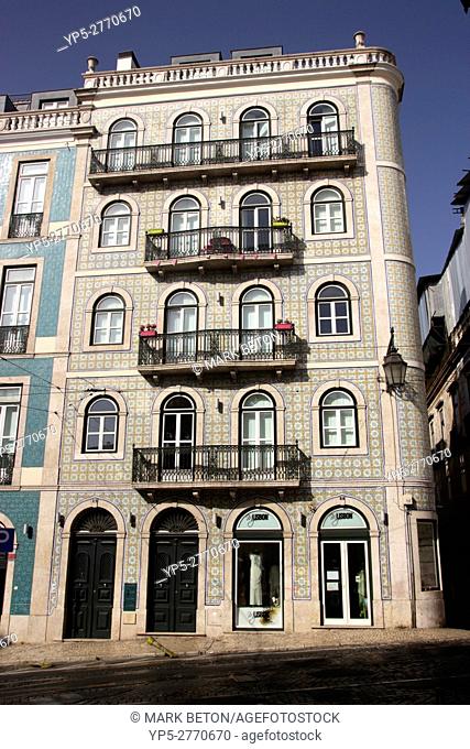 Ornamental tiled building in Bairro Alto Lisbon Portugal