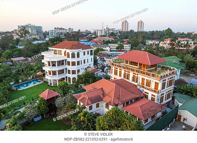 Myanmar, Yangon, Private Houses of the Wealthy and City Skyline