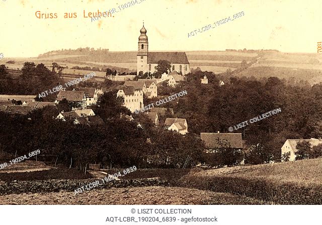 Leuben (Leuben-Schleinitz), 1906, Landkreis Meißen, Leuben, Blick zur Kirche, Germany