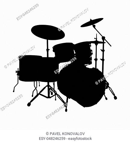 Drum Set Musical Instrument Silhouette. Vector Illustration