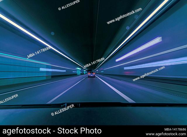 Tunnel view by driving fast through a tunnel, concept for highspeed