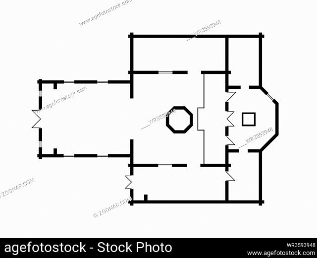 Architectural plan of Christian Orthodox Church. Medieval Orthodox Monastery, construction design