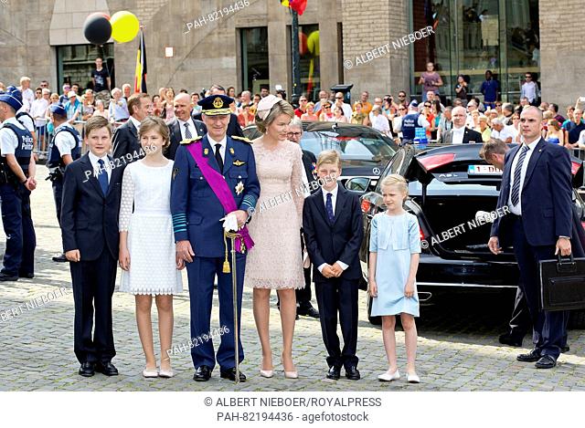 Brussel, 21-07-2016 King Filip, Queen Mathilde, Princess Elisabeth , Prince Gabriël , Prince Emmanuel and Princess Eléonore King Filip