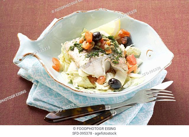 Baked coley with Chinese cabbage
