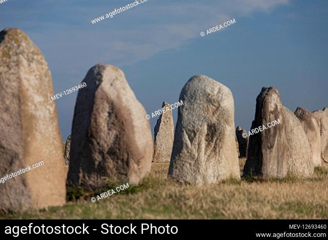Ales stenar, megalithic stone oval monument representing stone ship near Kaseberga - Sweden Ales stenar, megalithic stone oval monument representing stone ship...