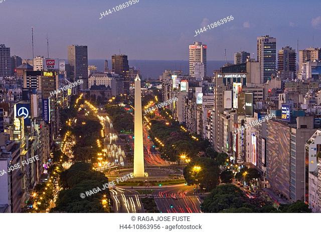 Argentina, Südamerika, Amerika, March 2008, Buenos Aires, city, Avenida 9 de Julio, avenue, Plaza de la República, Obelisk, overlook, high-angle view, town