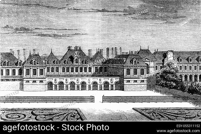 Palace of Cardinal Richelieu, from the Royal Palace, vintage engraved illustration. Magasin Pittoresque 1845