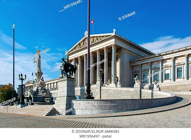 Vienna - OCTOBER 13: Austrian Parliament on October 13 in Vienna, Austria. Austrian Parliament building is one of the most popular tourist attractions in Vienna