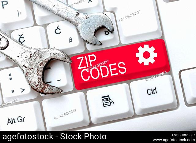 Writing displaying text Zip Codes, Business showcase numbers added to a postal address to assist the sorting of mail Creating New Account Password