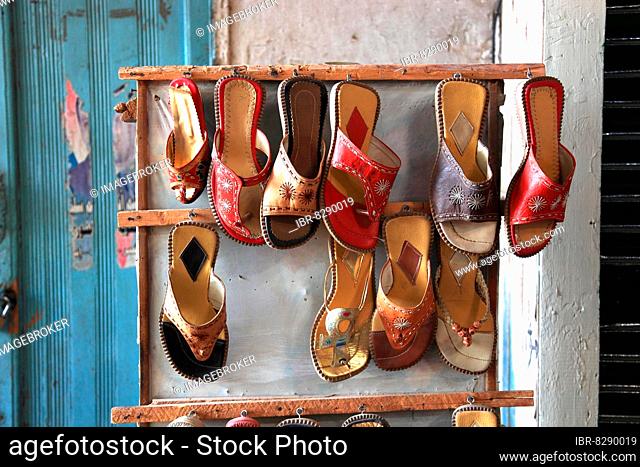 Display in front of a shoe shop in Esna, Egypt, Africa