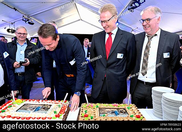 Flemish Minister of Employment, Economy, Social Economy and agriculture Jo Brouns, Hans Peter Gai and Jan Ingels, Director Sugar Factories pictured during the...