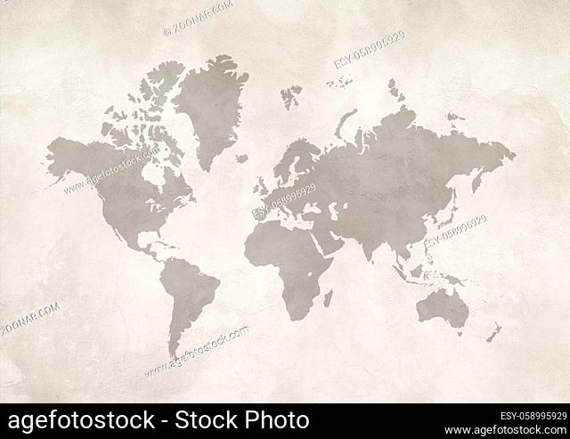 World map isolated on white concrete wall background