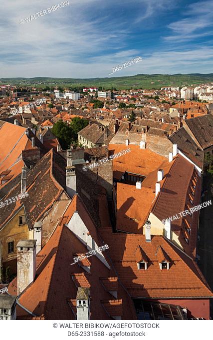 Romania, Transylvania, Sibiu, elevated town view from Council Tower