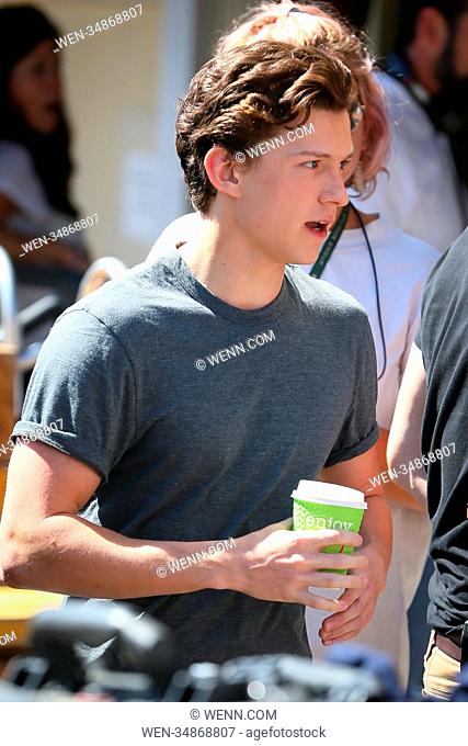 Tom Holland seen outside the film set for the new 'Spider Man, Far From Home ' - Hertfordshire Featuring: Tom Holland Where: Hertfordshire