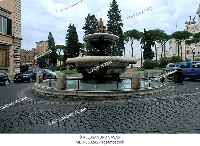 Fountain in Piazza dell'Aracoeli, by Della Porta Giacomo, 1589, 16th Century, . Italy; Lazio; Rome; Piazza d'Aracoeli; . View fountain Piazza dell'Aracoeli Rome...