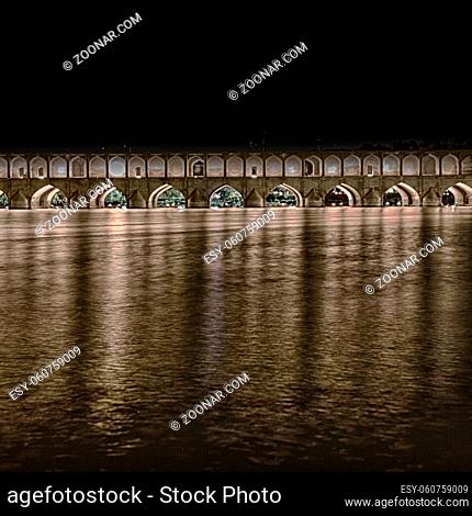 in iran  the old bridge of isfahan for light and night