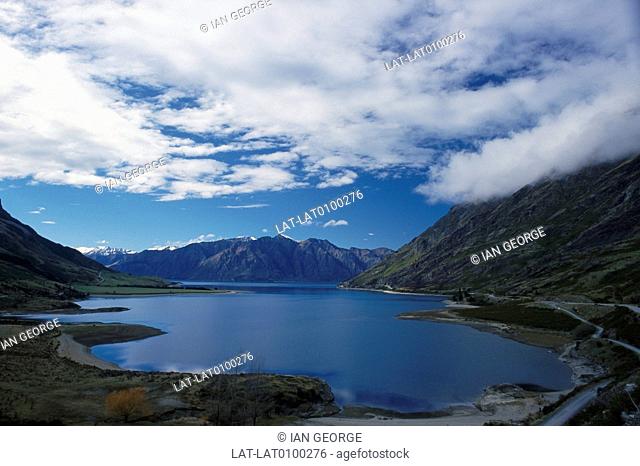 Lake Hawea is at an altitude of 348 metres. It covers an area of some 141 km square and is, at its deepest, 392 metres deep