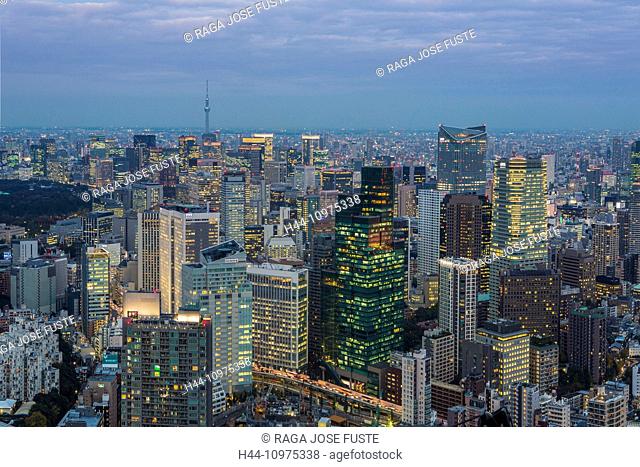 Central, City, Japan, Asia, Landscape, Tokyo, architecture, colourful, downtown, lights, metropolis, no people, panorama, shimbashi, skyline, skyscrapers