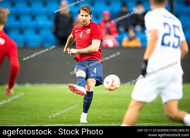 Oslo, Norway. 20th, November 2022. Stefan Strandberg (4) of Norway seen during the football friendly match between Norway and Finland at Ullevaal Stadion in...