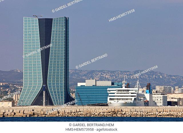 France, Bouches du Rhone, Marseille, Euromediterranee district, Port of Marseille, Tour CMA-CGM by the architect Zaha Hadid