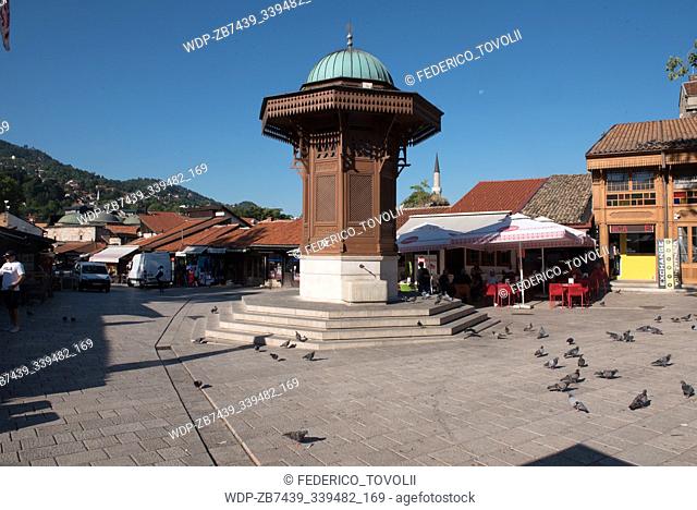 Sarajevo. The Sebilj fountain at the Bašcaršija-Square