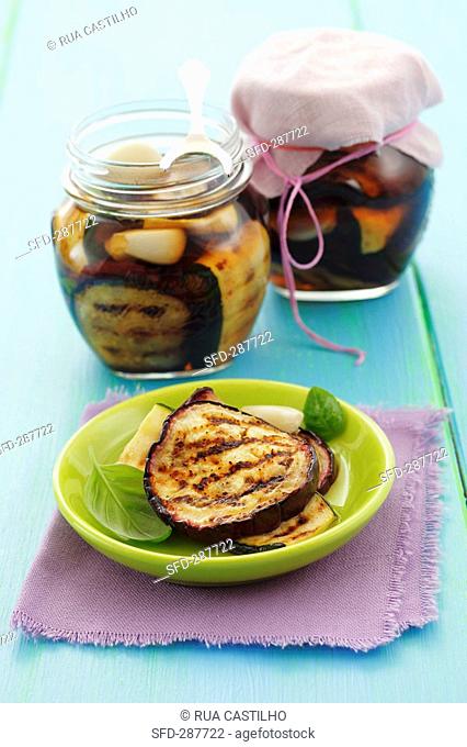 Grilled aubergines and courgettes preserved in olive oil