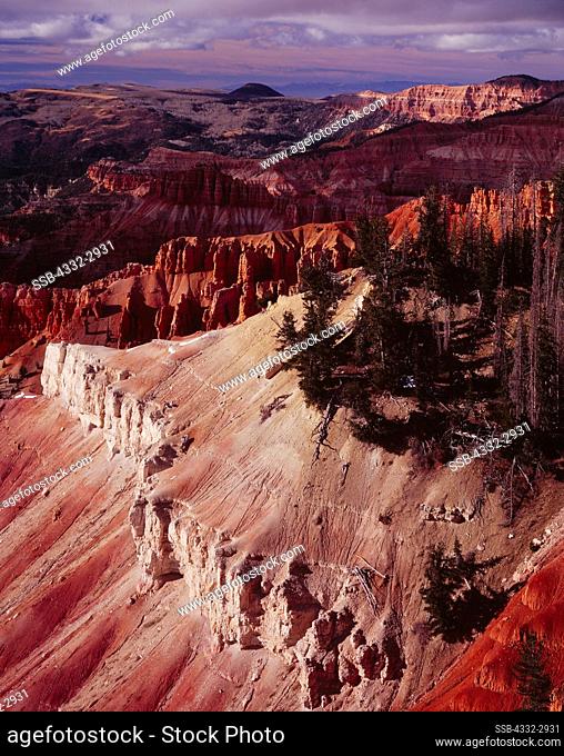 Colorful hoodooos eroding from the Claron Formation on the edge of the Markagunt Plateau, view north from Sunset Point, Cedar Breaks National Monument, Utah