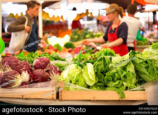Market stall with variety of organic vegetable