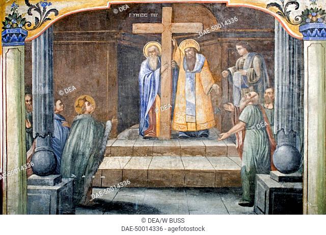 Bulgaria - Plovdiv - Old Town. Fresco depicting the finding of the True Cross, St. Helena showing the relic to her son, the Emperor Constantine I