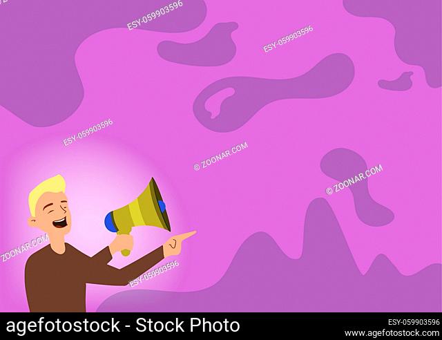 Man Drawing Pointing Away Holding Megaphone Making New Announcement