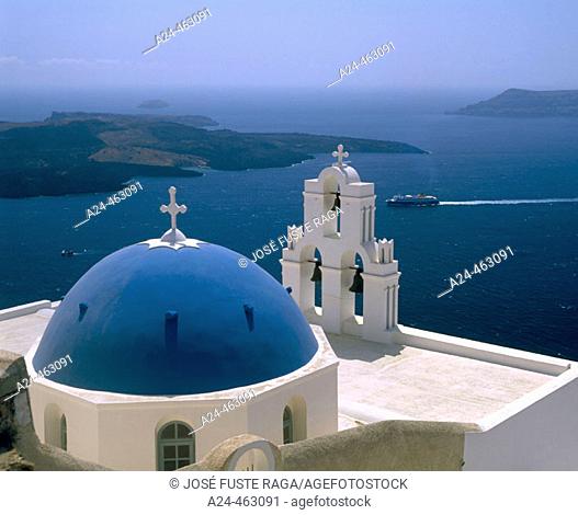 Church, Ia village. Santorini, Cyclades islands. Greece