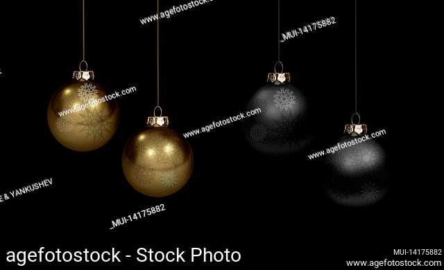 Black and gold Christmas balls against a dark background
