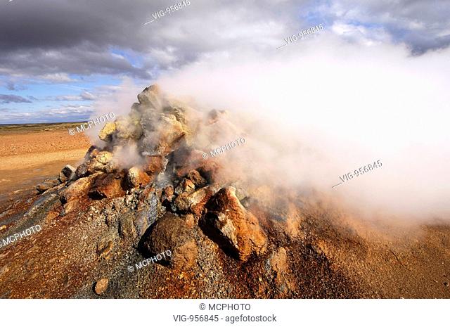 Close-up of steaming geothermal vent or fumarole at Hverarond near Myvatn, north Iceland - --, --, --, 12/07/2007