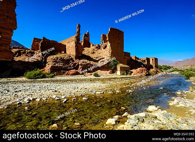 A ruined Glaoui Kasbah on the banks of the Oued N'Fis, Marrakech-Tensift-Al Haouz, Morocco
