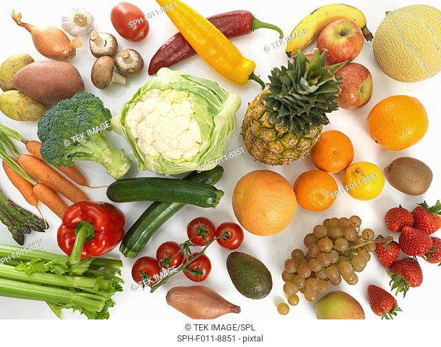 Fruit and vegetables illustrating a healthy diet