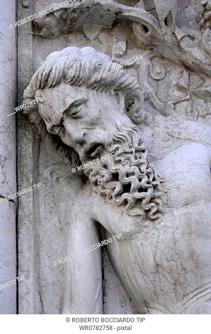 Italy, Veneto, Venice, sculpture of the drunken Noah, situated on the south-west corner of the Doge's Palace