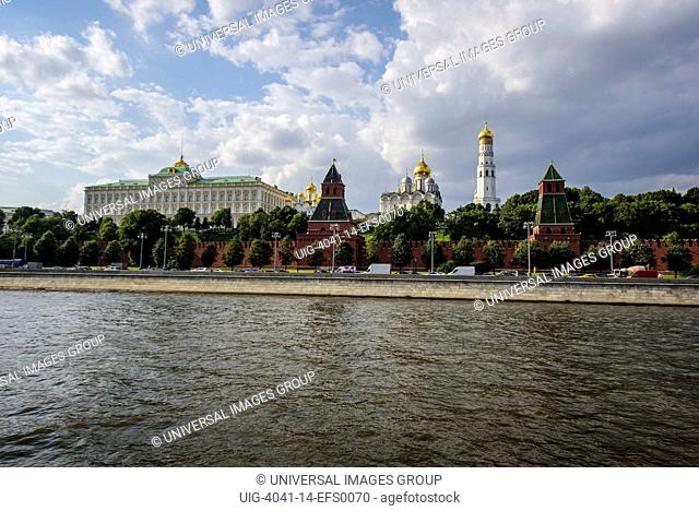 General view of cathedrals in Moscow kremlin. Russia